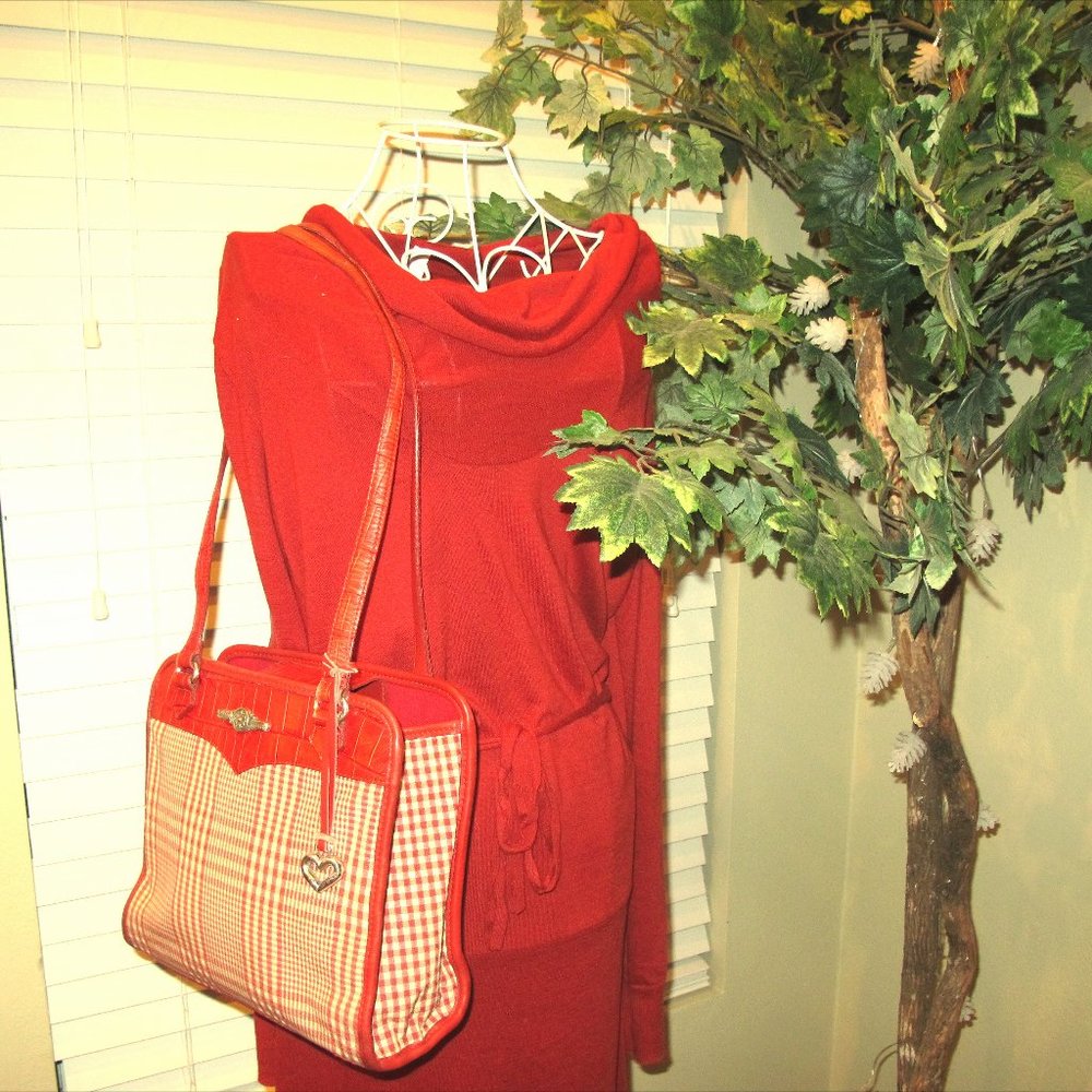 Brighton RedCream Plaid w/Genuine Leather Purse